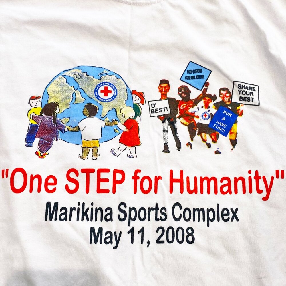 VTG Marathon "One Step For Humanity" Graphic White Short Sleeve‎ T Shirt *NICE*